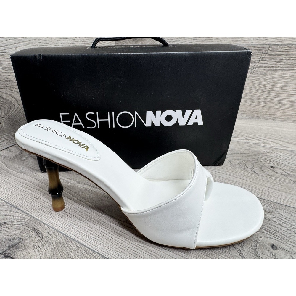 Fashion Nova Salma Bamboo Heel Mules in white Size 10